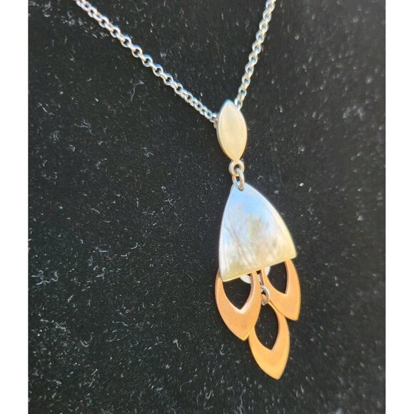 FREDERIC DUCLOS 925 Sterling Silver Copper Modernist Drop Pendant Necklace - Picture 2 of 9